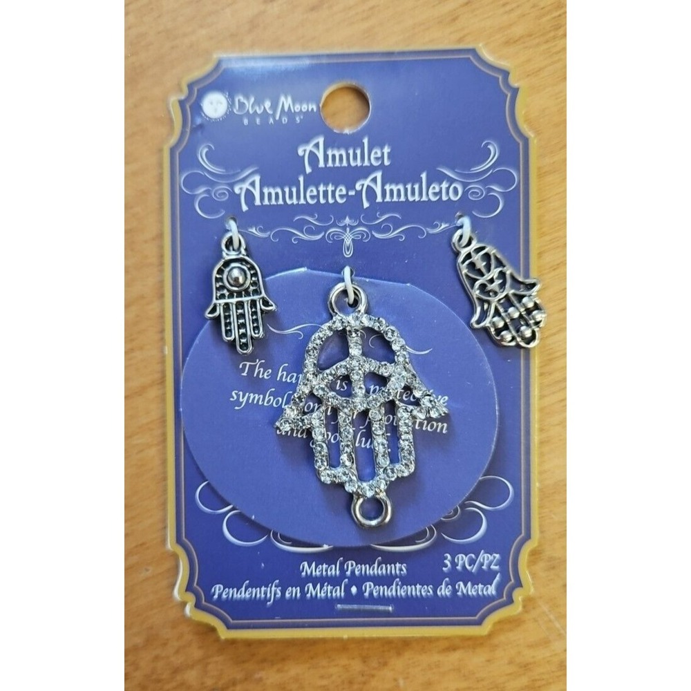 NEW Hamsa Hand Metal Pendant Blue Moon‎ Jewelry Making NIP